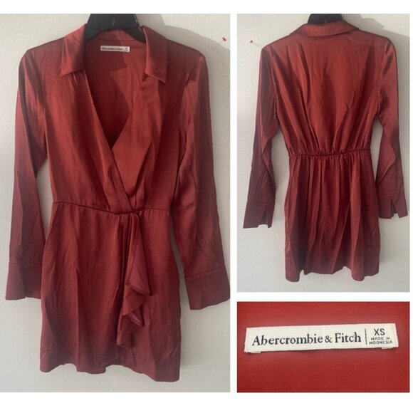 Abercrombie & Fitch Dresses & Skirts - Abercrombie & Fitch Rust Red Long Sleeve Faux Wrap Mini Dress 27081